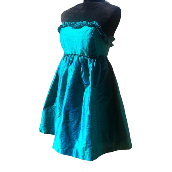 Lula Kate Dupioni Silk Jade Green Strapless Dress size 4 - Picture 2 of 9
